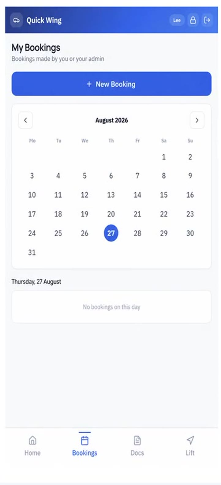 My Bookings calendar on mobile