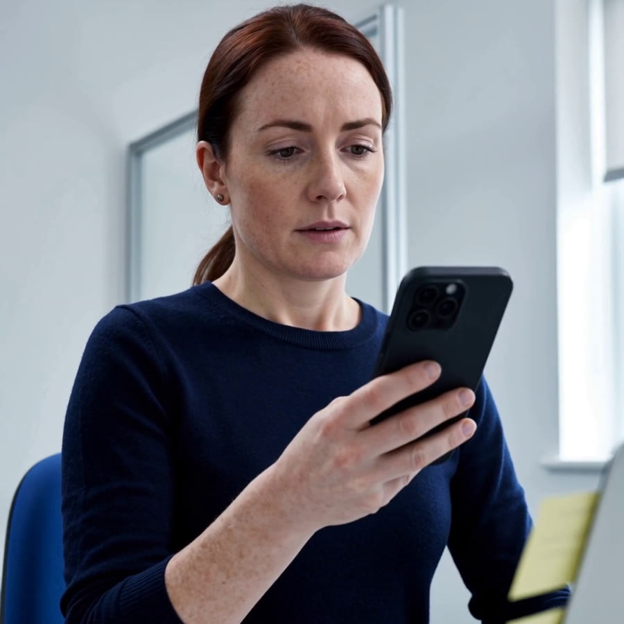 Coordinator checking Quick Wing on her phone